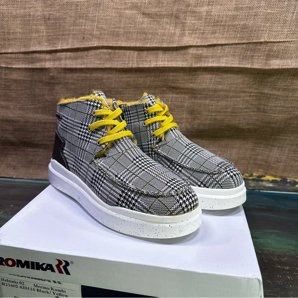 Romika Helsinki black & yellow plaid high hi top sneakers boots sz‎ 8 - Picture 10 of 11